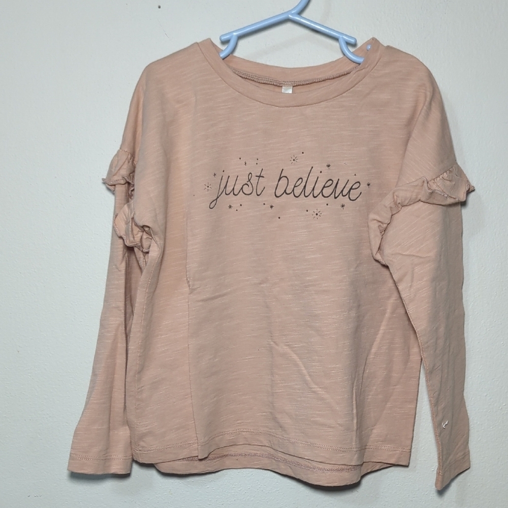 Rylee + Cru Just Believe Pink Ruffle Top 100% Cotton New Girls Size 8-9